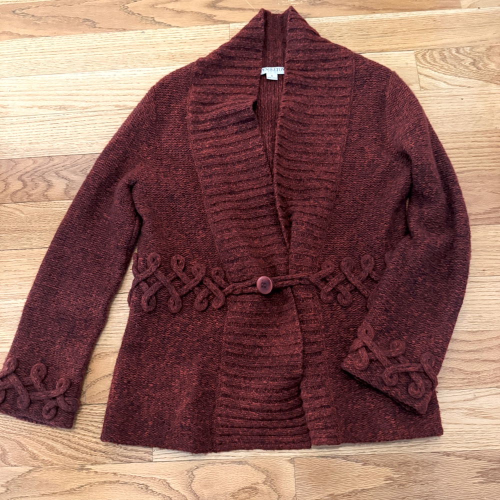 Pendleton Wool Blend Cardigan - Burgundy, Size Small